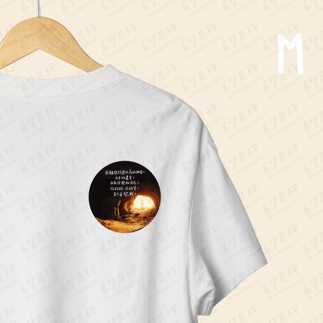 我雖然行過死蔭的幽谷， 也不怕遭害， 因為你與我同在； 你的杖，你的竿，都安慰我。